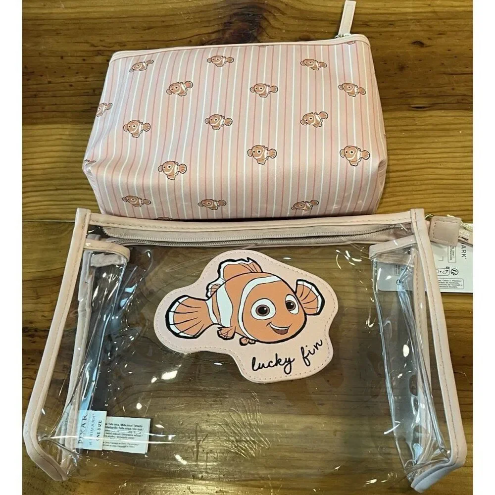 Pixar at Primark 2 Cosmetic Travel Bag Finding Nemo Lucky Fin Fish Coral Bag NWT